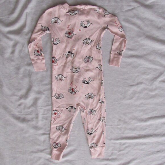 Hanna Andersson Size 85 Organic Cotton Zipper Sleeper Kitty Cat Yarn Milk US 2T - Picture 2 of 3